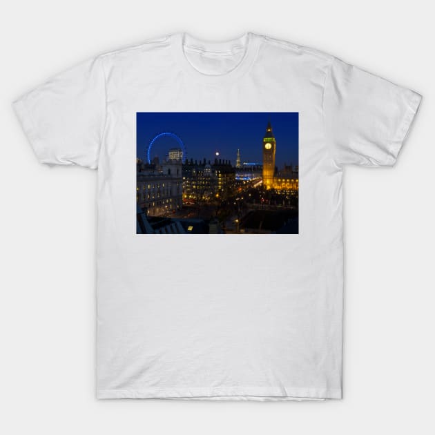 London eye and Big Ben by night, London, England T-Shirt by GrahamCSmith